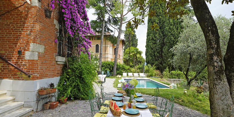 Villa with private pool in Lake Garda within walking distance of a beach dining al fresco